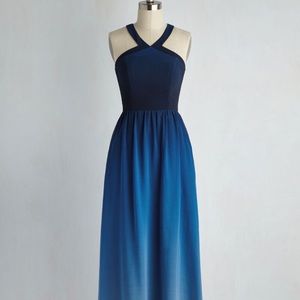 Elegance Achieved Blue Ombré Halter Dress
